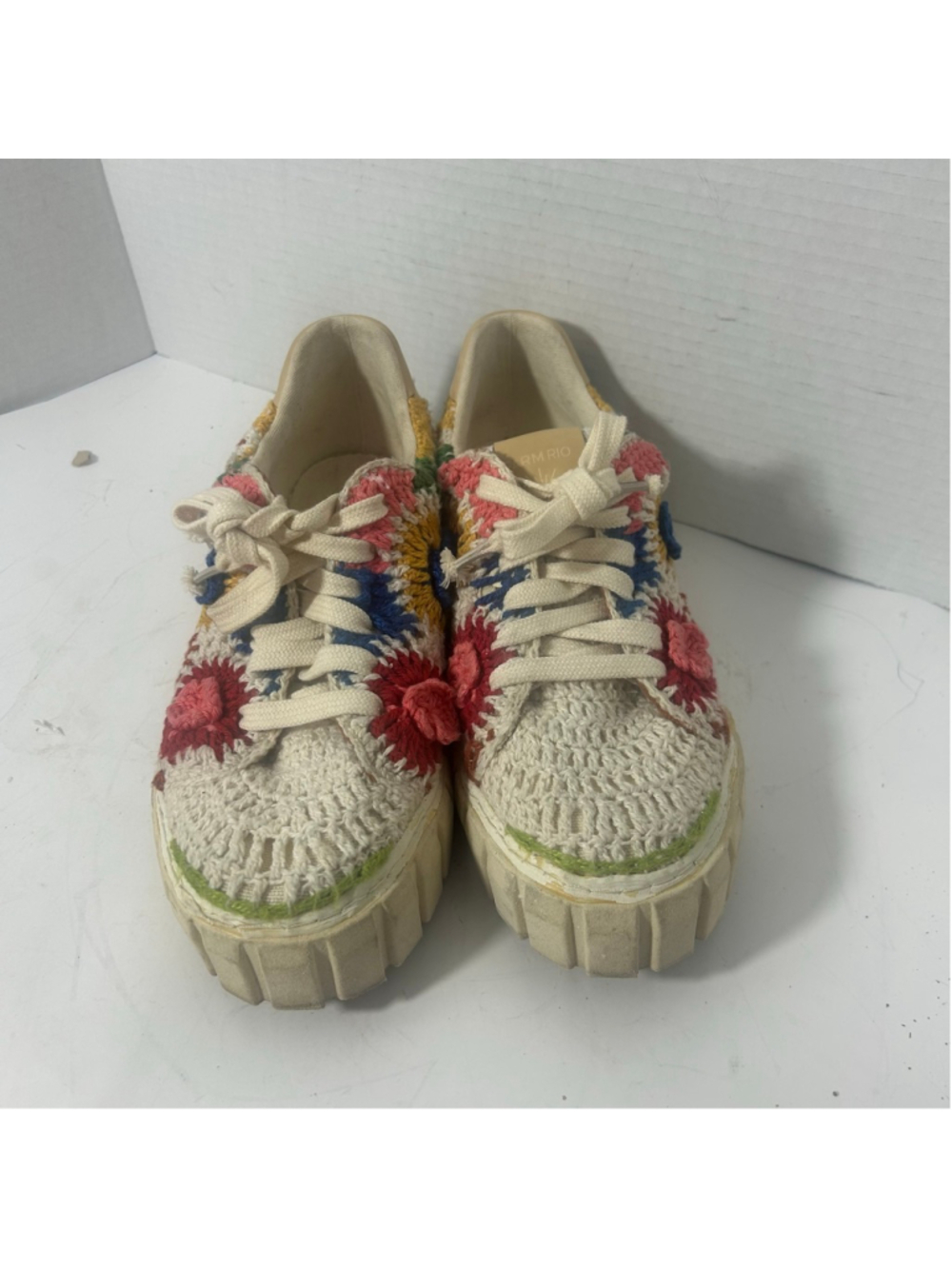 Women's Farm Rio Sunset Crochet Floral Sneakers Boho Size 9 White Multi-color - Picture 2 of 10